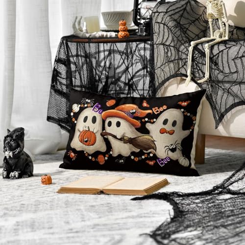 AVOIN colorlife Halloween Ghost Throw Pillow Cover, 20 x 12 Inch Farmhouse