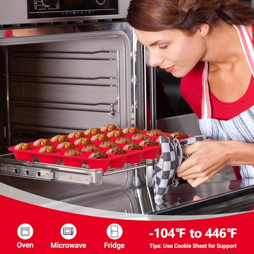 Redfly 2-Pack Silicone Mini Muffin Pan, 24-Cup Cupcake Molds for Baking