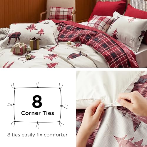 Bedsure Reversible Christmas Duvet Cover Set King Reindeer Plaid Holiday Bedding