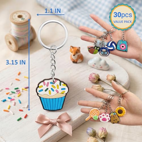 Canberly 30pcs Cute Non-Repeating Keychains for Classrooms & Parties