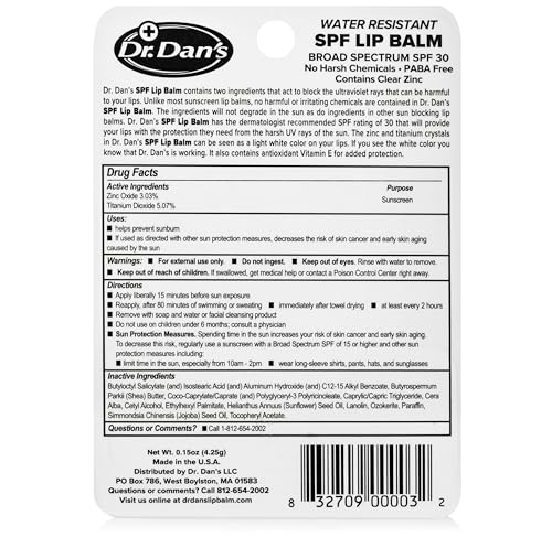 Dr. Dan's Mineral SPF 30 Lip Balm with Zinc Oxide & Vitamin E