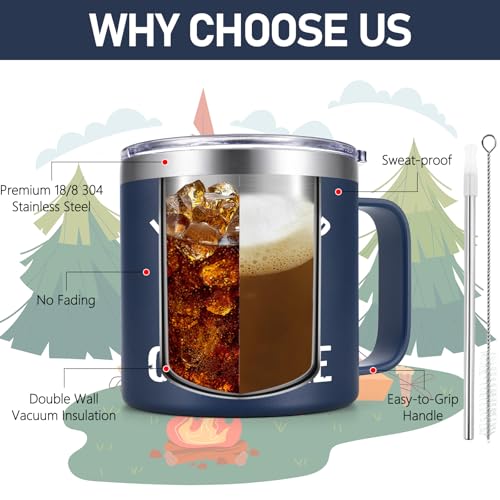 4-Pack Camping Coffee Mugs - 14oz Stainless Steel Insulated Cups with Carabiner - Happy Campers Gift Set for Outdoors, Picnic, Birthday, Christmas - Variation 2-4Pcs
