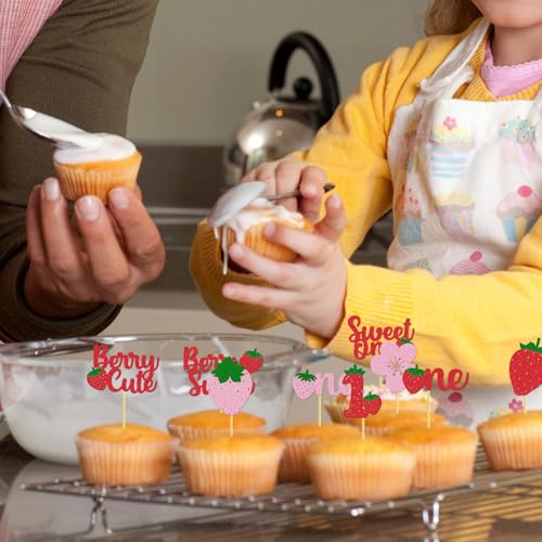 Sweetheart Strawberry Cupcake Toppers - 30 Pcs Birthday Decorations