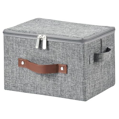 VinneGenzz Small Gray Zipper Lid Decorative Storage Bin - Set of 1