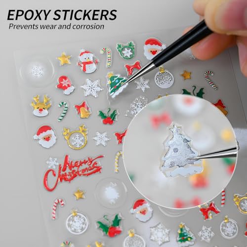 Christmas Nail Stickers 6 Sheets 3D Self-Adhesive Holiday Decals