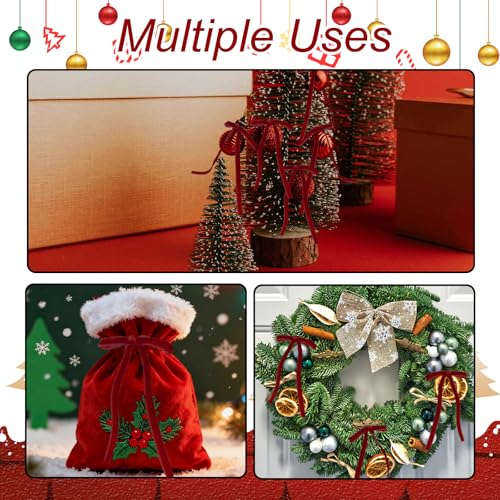24 Pcs Velvet Burgundy Christmas Tree Bows - Premium Holiday Decor