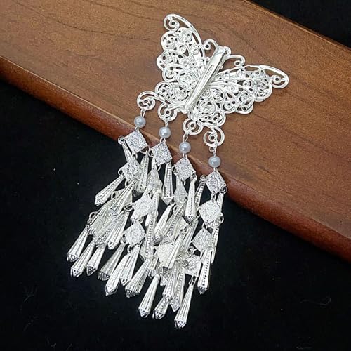 CUTEZING Butterfly Hair Claw Clip with Long Tassel Silver Metal Hair Pin