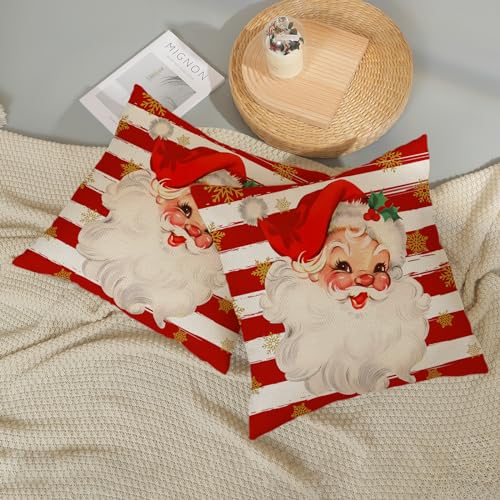 Christmas Pillow Covers 18x18 Set of 2 - Red Santa Claus Design