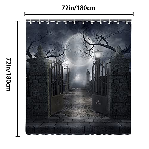 Halloween Spooky Night Courtyard Shower Curtain, Waterproof 72x72 Inch