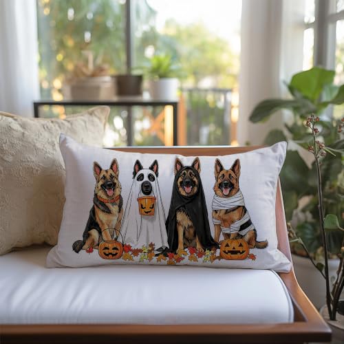 Halloween Pillow Cover 12x20 Inch - German Shepherd Design - Black, White, Yellow