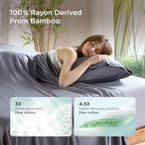Bedsure King Size Bamboo Pillowcase Set of 2 - Cooling, Soft & Breathable, Dark Grey 20x36 Inches