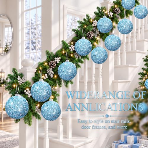 12 Pack Light Blue Christmas Ball Ornaments 4 Inch Bulk Holiday Decor