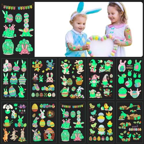 Felico Glow in the Dark Easter Temporary Tattoos, 80 Pcs Party Favors