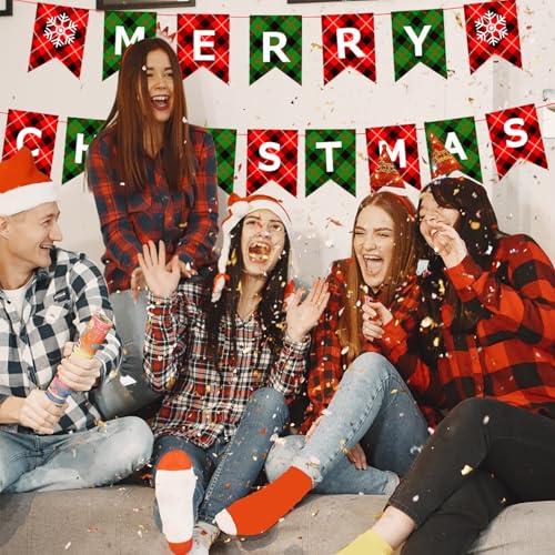 Glittery Merry Christmas Banner Red and Green Hanging Garland Sign