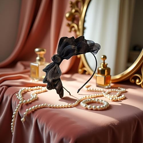 Black Ribbon Big Bow Headband Knotted Vintage Hair Hoop 2-Pack