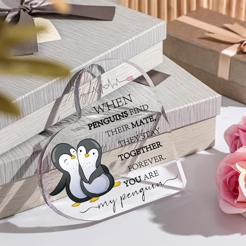 Penguin Heart Acrylic Plaque Romantic Gift for Wife Husband Anniversary