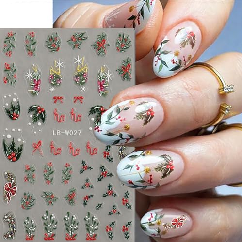 Qdsuh 5D Embossed Christmas Nail Art Stickers - 4 Sheets Winter Decals