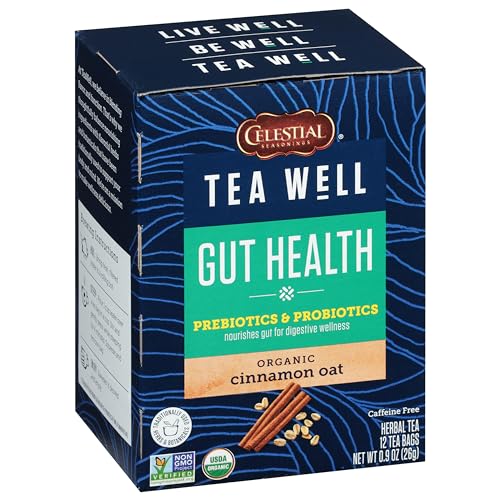 Celestial Seasonings TeaWell Organic Cinnamon Oat Herbal Tea - Gut Health, 12 Count (Pack of 2)