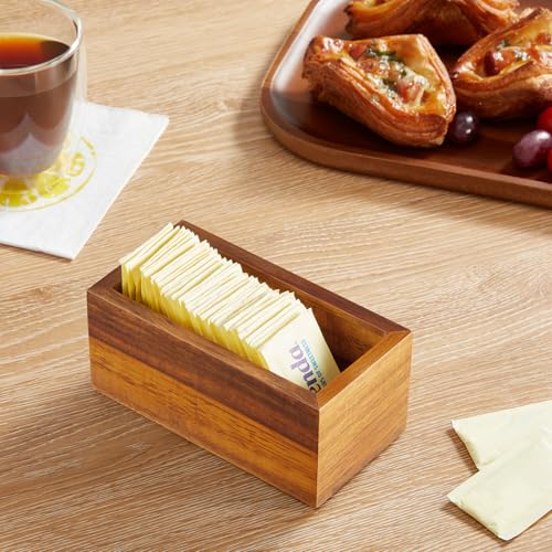 BWODYAY Acacia Wood Sugar Packet Holder - Coffee Bar Condiment Organizer