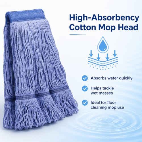 2 Pack Heavy Duty Cotton Mop Head Replacement - 17 oz Blue Looped String Head