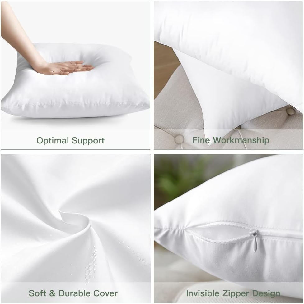 OTOSTAR Throw Pillow Inserts - Pack of 4 Soft & Fluffy 18 x 18 Square Cushion Pads in White
