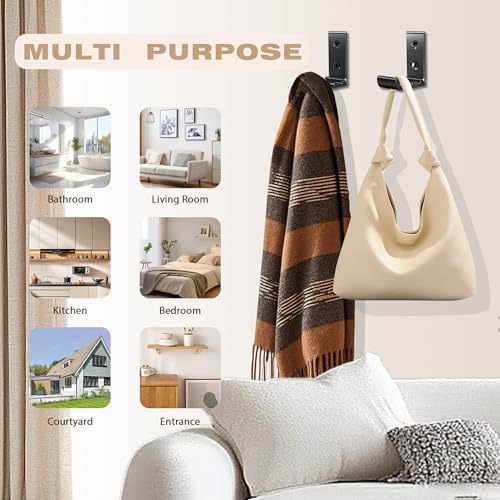 OHIYO Wave Black Heavy Duty Wall Hooks, Space-Saving Aluminum Mounts for Coats & Bags