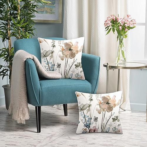 Dixutzi Floral Pillow Covers 20x20, Watercolor Teal Throw Cushion Cases (Set of 2)