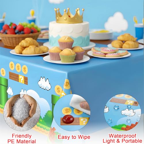 Adventure Classic Game Tablecloths - Red Bricks & Blue - 3pcs - 54x108in