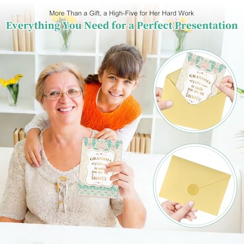 Vintage Mother's Day Card for Grandma – Teal & Gold Design, 5.5x8 Inch