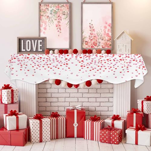 Pink Heart Shape Mantel Scarf - 70x17in Elegant Fireplace Decor