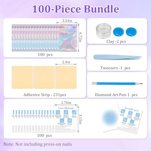 Raisetip Laser Bag-Starry Card 100 Pcs Press On Nail Packaging Bags with Anti-Fingerprint Dotting Pen