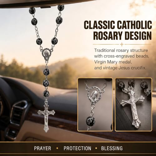 Personalized Cross Car Pendant - Elegant Rosary Rearview Mirror Decoration