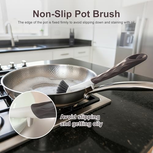 Dish Brush Set - 2 Pack with Ergonomic Handle & Built-In Scraper