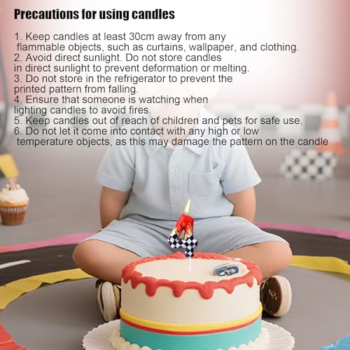 Number 4 Racing Car Birthday Candle, Black and White Checkered Wax Candle
