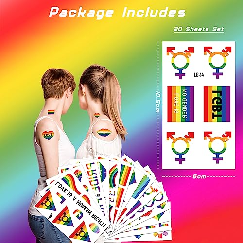 YOKSAS 20 Sheets Rainbow Pride Temporary Tattoos LGBTQ+ Face Makeup