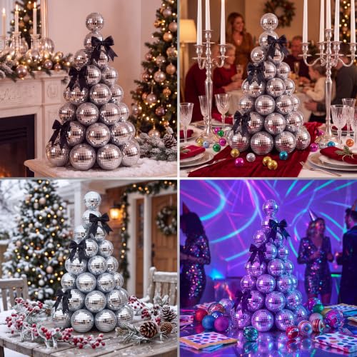 Disco Mirror Ball Christmas Tree Decorations - 11.8 Inches with Black Bow - Variation of THIS listing