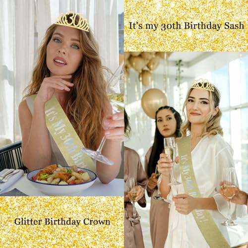 CURASA 30th Birthday Crown and Gold Sash Set for Women Party