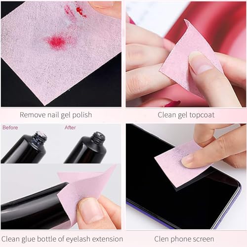 Lint Free Nail Wipes 450 Pcs Pink Nail Cleaning Pads for Manicure