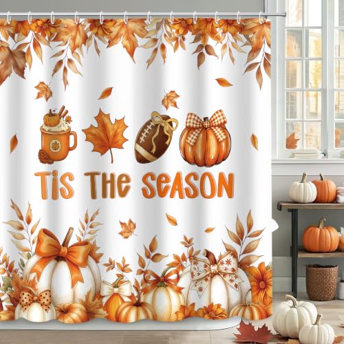 MEHOFOND Football Shower Curtain 72x72 Waterproof Fabric Autumn Bath Decor