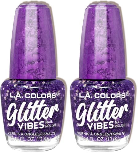 L.A. Colors Glitter Vibes Nail Polish, Purple-razzi (2-Pack)