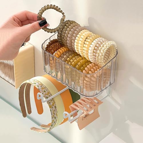Clear Wall-Mounted Headband Organizer with Storage Box - MORNITE