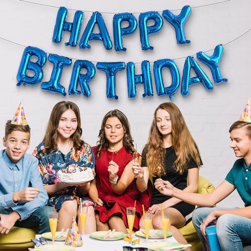 Blue Mylar Happy Birthday Balloon Banner - 16 Inch Decorations