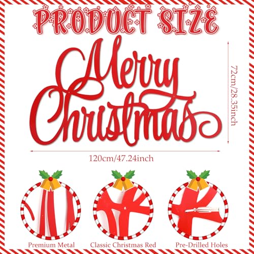 47 Inch Red Merry Christmas Metal Wall Decor - Outdoor Holiday Decoration
