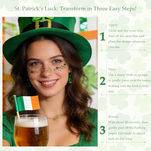 St. Patrick’s Day Shamrock Glitter Freckle Temporary Tattoos 6 Sheets