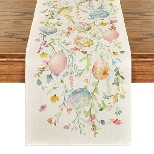 Easter Table Runner 13x120 Inch Spring Floral Home Decor Beige
