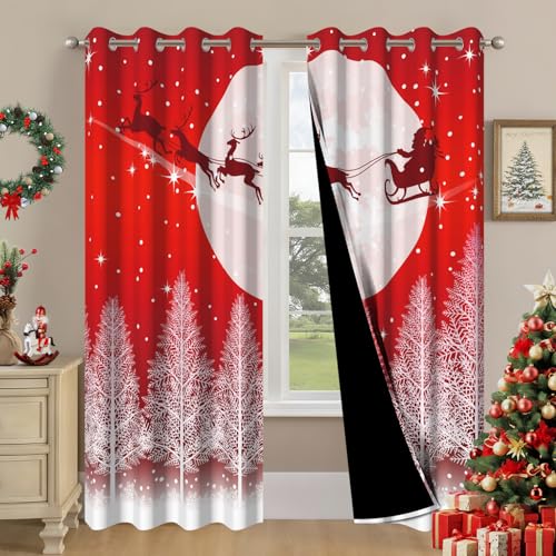 Christmas Blackout Curtains for Bedroom Living Room 84 Inch Length 2 Panels Set Red Reindeer