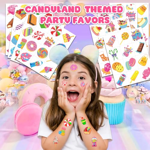 Candy Tattoos - 96 Pre-Cut Temporary Tattoos for Kids Birthday Party Favors - Candy Themed Designs