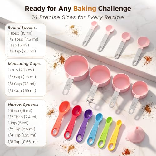 15-Piece Measuring Cups and Spoons Set with Stainless Steel Handles - Colorful & Durable