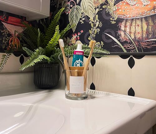Glass Toothbrush Holder with Bamboo Divider - 3 Compartment Organizer