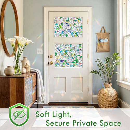 SOMWISE Rainbow Stained Glass Window Privacy Film - UV Blocking & Removable